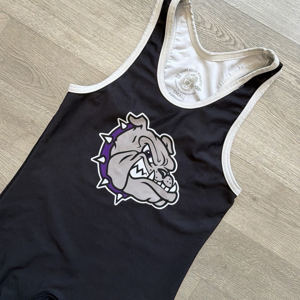 Cliff Keen Wrestling Singlet Adult Small Black Bulldog Dogs USA Made Compression
